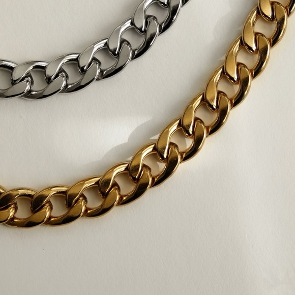 Chunky Thick Chain Necklace | Gold Plated Stainless Steel Necklace - Picture 4 of 4